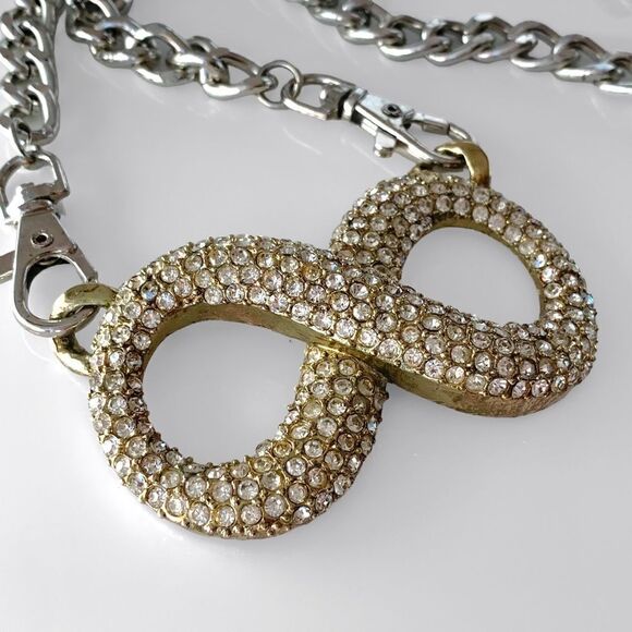 Vintage Chunky Silver Rhinestone Infinity Chain Link Necklace - Picture 4 of 6